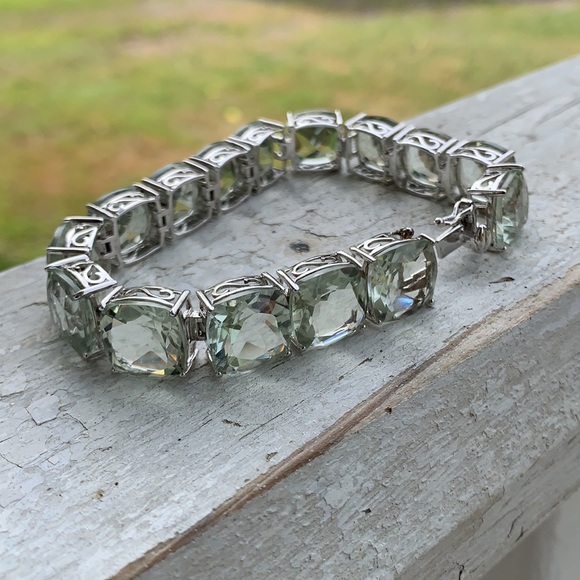Paul Deasy Sterling Silver Cushion Cut Prasiolite Huge Tennis Bracelet - Picture 12 of 17
